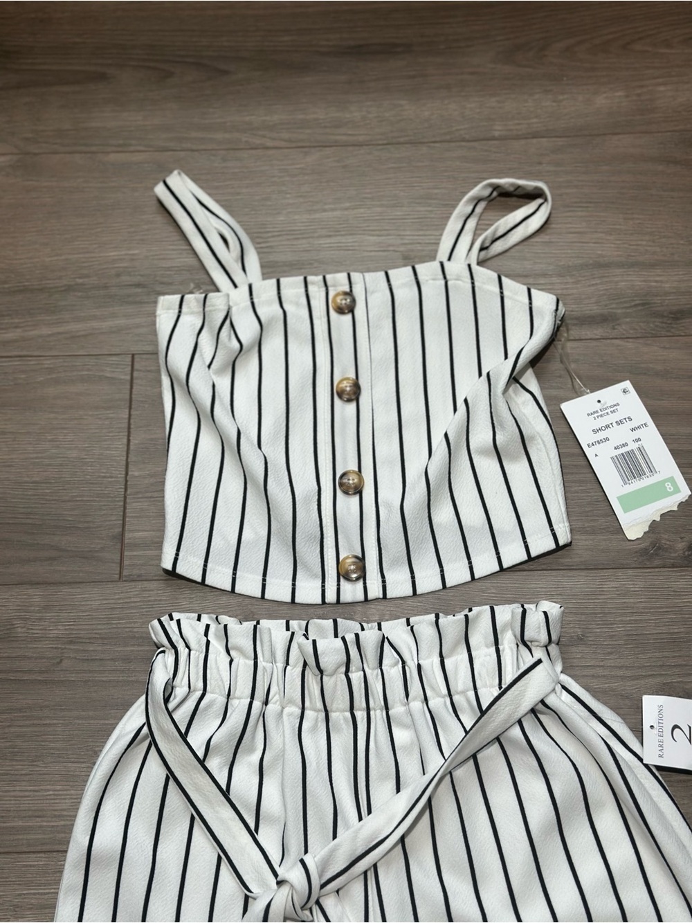Rare Editions White and Black Striped 2-Piece Girls Set - Picture 4 of 16